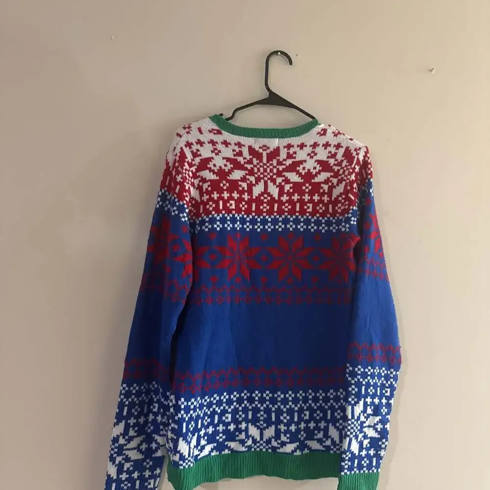 Ugly Christmas Sweater Santa with Shades & Gift Holiday Pullover S/M M-L S/M - Picture 5 of 5